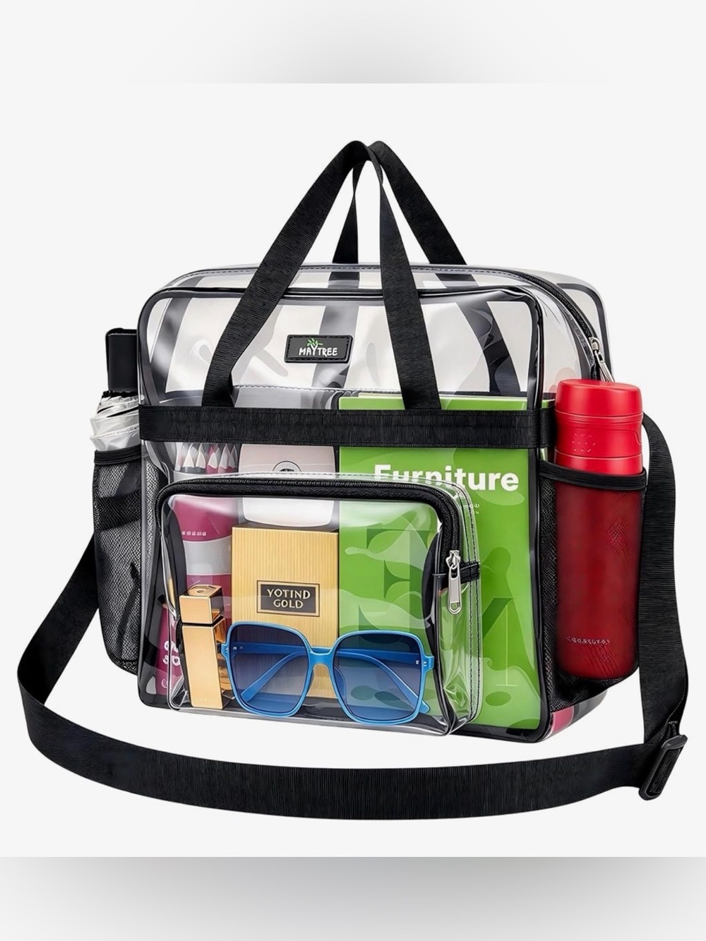 MAY TREE Clear Tote Bag Stadium Approved 12x12x6 Transparent Gym Concert Work